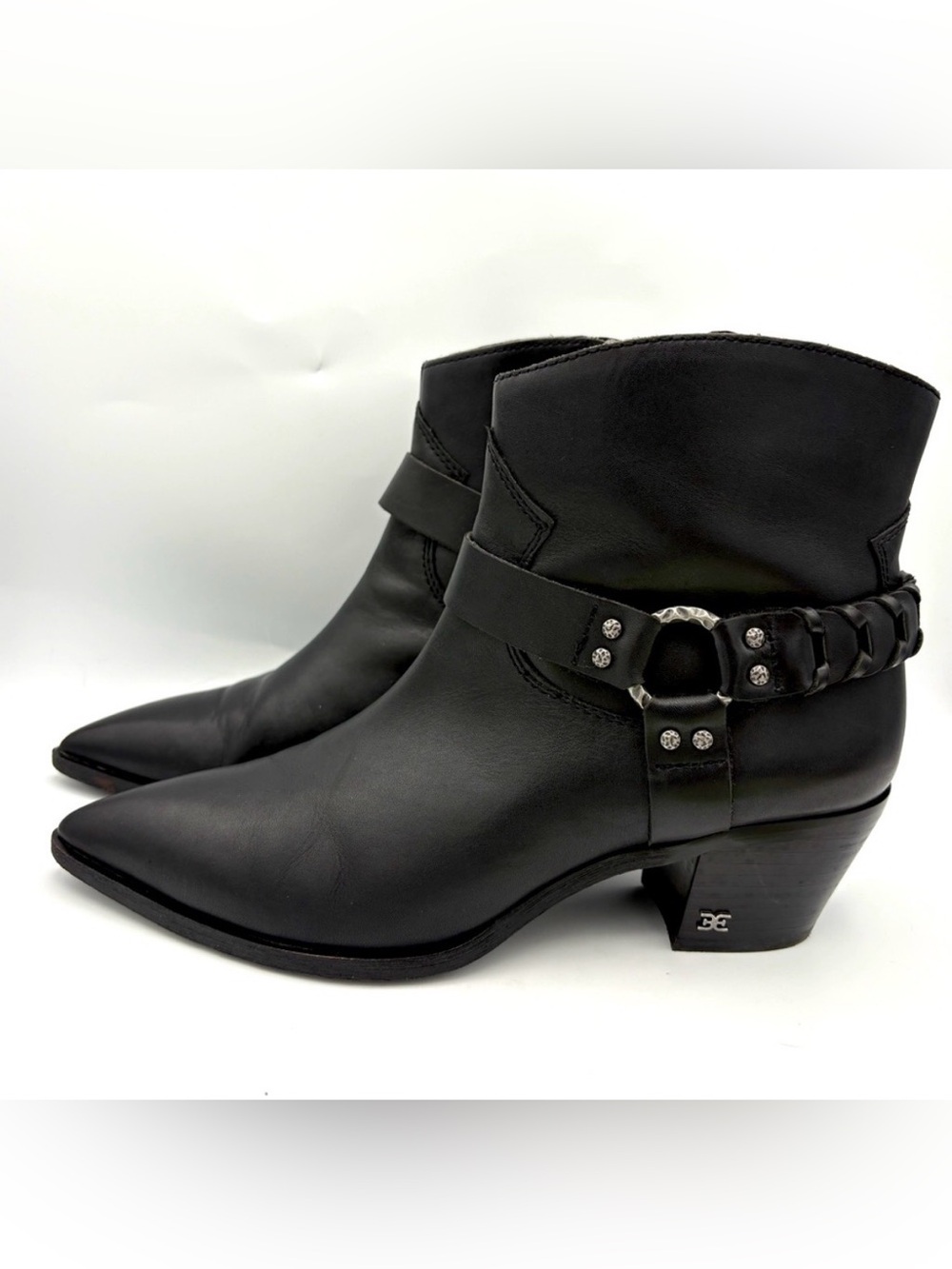 Sam Edelman Riker Black Leather Western Style Ankle Boots 9.5